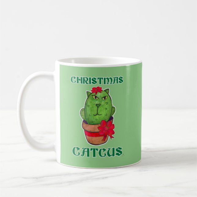 Cute Funny jul Catcus Helgdag Cacti Art Kaffemugg (Vänster)