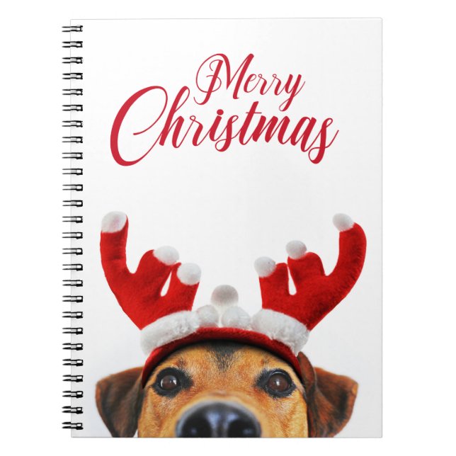 Cute Funny Jul Hund Reindeer Antler Headband Anteckningsbok (Framsidan)