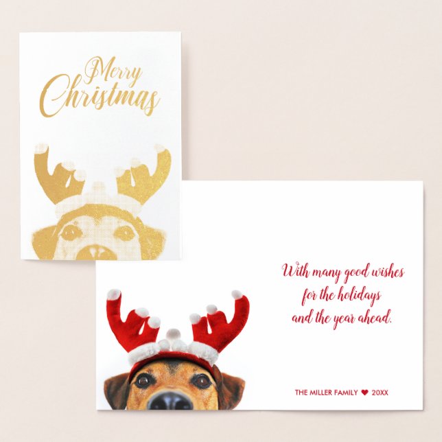 Cute Funny Jul Hund Reindeer Antler Headband Folierat Kort (Display)