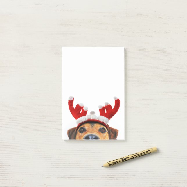 Cute Funny Jul Hund Reindeer Antler Headband Post-it Block (På skrivbordet)