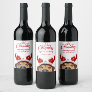 Cute Funny Jul Hund Reindeer Antler Headband Vinflaska Etikett