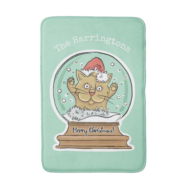 Cute Funny jul Kat med eget namn badmatt Badrumsmatta (Framsidan (Vertikal))