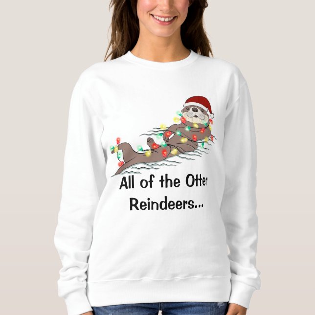 Cute Funny jul Ljus Otter Reindeers T Shirt (Framsida)
