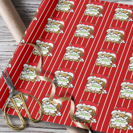 Cute Funny Jul Tecknad Cat Personlig Red Presentpapper