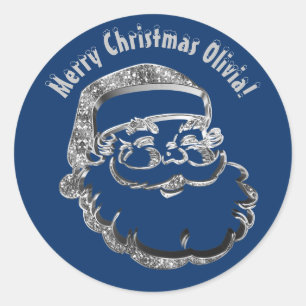 Cute Funny Jultomten Blue Silver Grått Jul Runt Klistermärke