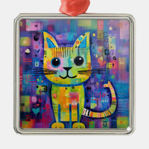 Cute Funny Kattunge Mixed Media Animal Pet Julgransprydnad Metall