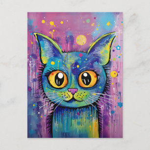 Cute Funny Kattunge Mixed Media Animal Pet Vykort