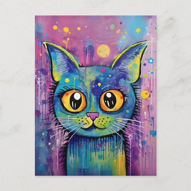 Cute Funny Kattunge Mixed Media Animal Pet Vykort (Framsida)