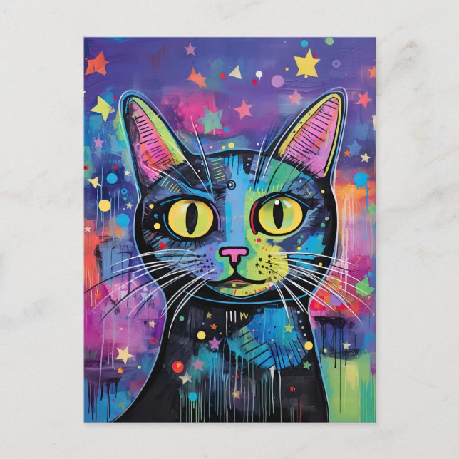 Cute Funny Kattunge Mixed Media Animal Pet Vykort (Framsida)