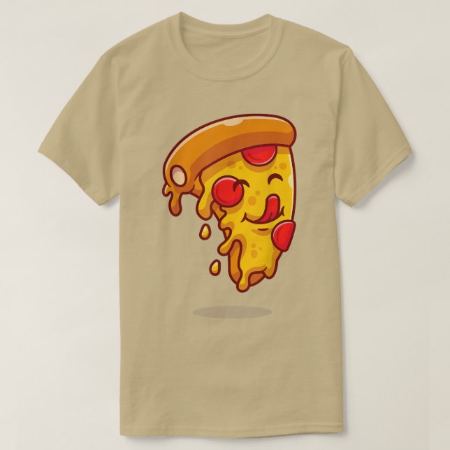 Cute Funny Kawaii Pepperoni Pizza Slice Anime Mang T Shirt (Design framsida)