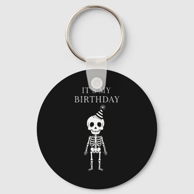 Cute Funny Kawaii Skeleton Birthday Skull Happy Wo Nyckelring (Framsida)