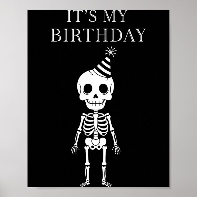 Cute Funny Kawaii Skeleton Birthday Skull Happy Wo Poster (Framsidan)