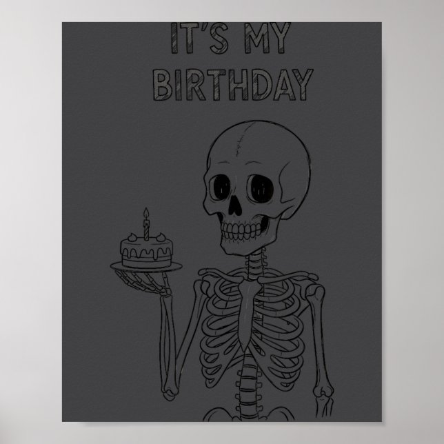 Cute Funny Kawaii Skeleton Birthday Skull Happy Wo Poster (Framsidan)