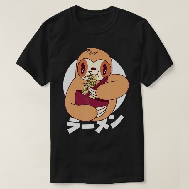 Cute Funny Kawaii Sloth Eating Ramen Noodles Japan T Shirt (Design framsida)