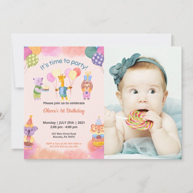Cute Funny | Kids Photo Birthday Inbjudningar (Framsida)