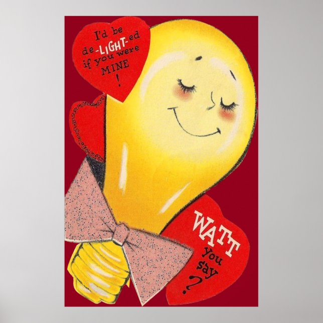Cute Funny Konstig Light Bulb Heart Valentine Poster (Framsidan)
