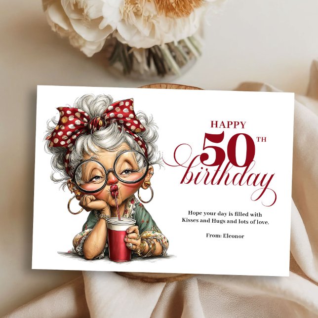 Cute Funny Lady 50th Birthday Cartoon Humor Card Inbjudningar (Cute Funny Lady 50th Birthday Cartoon Humor Greeting Card

)