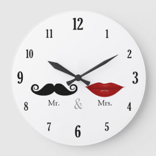 Cute & Funny - Läppar & Mustache Stor Klocka