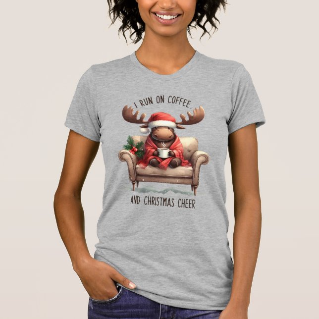 Cute Funny Lazy Reindeer Rosa Vinterjul T Shirt (Framsida)