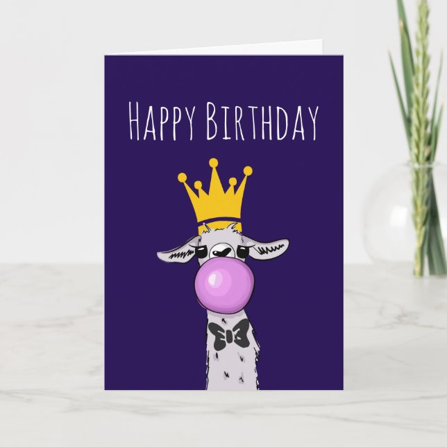 Cute Funny Llama Illustration Birthday Kort (Framsida)