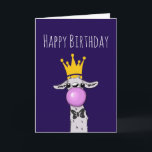 Cute Funny Llama Illustration Birthday Kort<br><div class="desc">Ett födelsedagskort med ett vismiskt lampa som blåser en rosa bubbla medan tuggummi tuggas. Med guld krona och svart fluga. Detta söta lama syns bara från nacke uppåt. Har ett karikatyrartat långt nacke.</div>