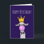 Cute Funny Llama Illustration Birthday Kort<br><div class="desc">Ett födelsedagskort med ett vismiskt lampa som blåser en rosa bubbla medan tuggummi tuggas. Med guld krona och svart fluga. Detta söta lama syns bara från nacke uppåt. Har ett karikatyrartat långt nacke.</div>