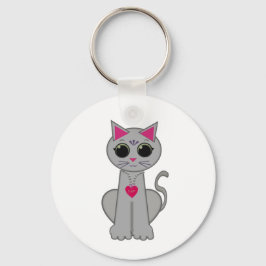 Cute Funny Lycklig Grått Cat Nyckelring