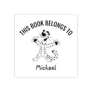 Cute Funny Lycklig Tiger Detta Bok-Tillhör till Na Stämpel