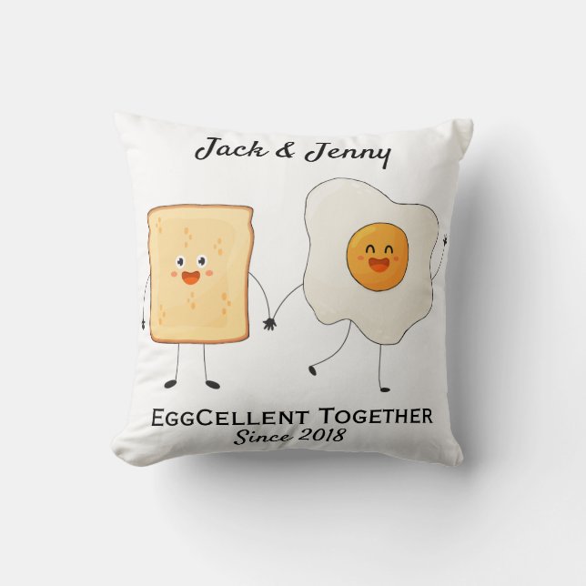 Cute Funny Lycklig Toast Eggcelent tillsammans Kudde (Framsida)
