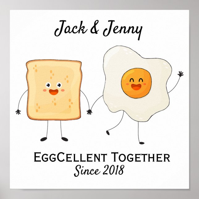 Cute Funny Lycklig Toast Eggcelent tillsammans Poster (Framsidan)