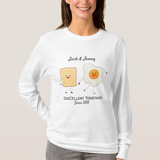 Cute Funny Lycklig Toast Eggcelent tillsammans T Shirt (Framsida)