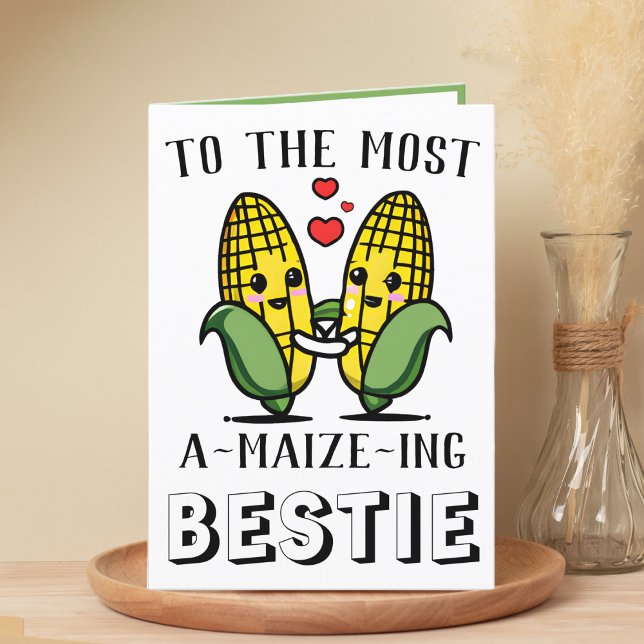 Cute Funny Maize Maj Pun Best Friend Birthday Tack Kort (cute corn on the cob birthday card for best friend)