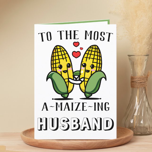 Cute Funny Maize Maj Pun Make-årsdag Tack Kort (cute corn amazing husband greeting card)
