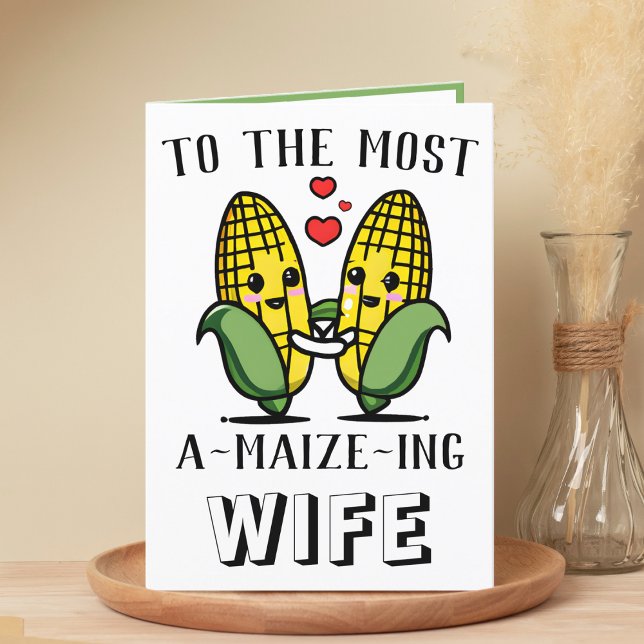 Cute Funny Maize Maj Pun Makfe Lycklig-årsdag Tack Kort (cute corn amazing wife greeting card)