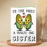 Cute Funny Maize Maj Pun Sister Grattis på födelse Tack Kort<br><div class="desc">Tittar för ett unikt sätt att uttrycka kärlek och humor till syskon? Vårt roliga hälsningskort för maj/majs är perfektens val för din systers födelsedag! Anpassa den genom att lägga till ditt eget personliga meddelande.</div>