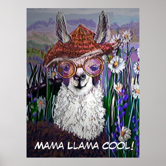 Cute Funny Mamma Llama Behålla Din Coola Poster (Framsidan)