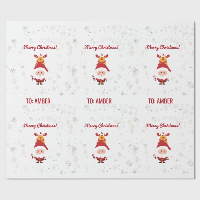 Cute Funny Modern Rudolph Santa Personalized Name  Presentpapper (Platt)