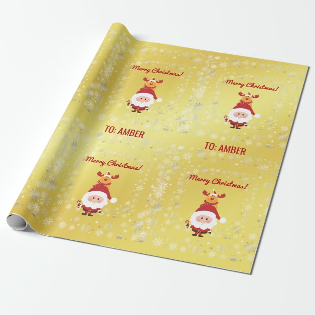 Cute Funny Modern Rudolph Santa Personalized Name  Presentpapper (Utrullad)