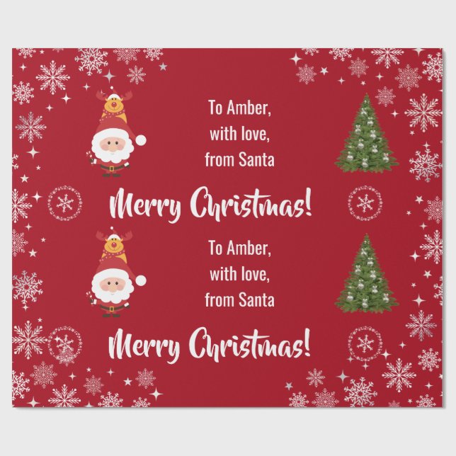 Cute Funny Modern Santa Rudolph Personalized Name  Presentpapper (Platt)