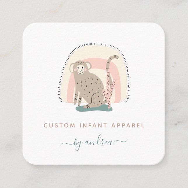 Cute Funny Monkey Rainbow Whimsical Baby Boutique Fyrkantigt Visitkort (Framsida)