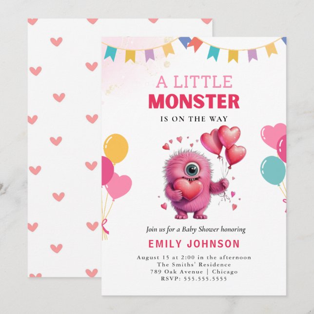 Cute Funny Monster Baby Shower Inbjudningar (Fram/baksida)