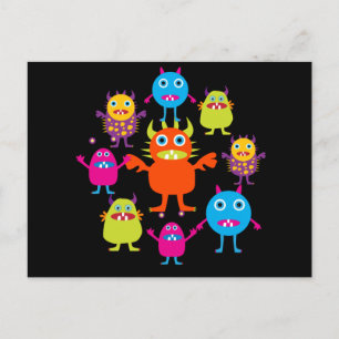 Cute Funny Monster Party Kreator in Circle Vykort