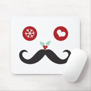Cute Funny Mustache Fånig Ansikte Snowflake Helgda Musmatta