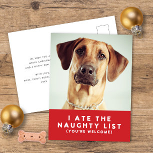 Cute Funny Naughy List Pet Photo Jul Red Helg Vykort