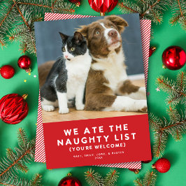 Cute Funny Naughy List Pet Photo Jul Red Julkort