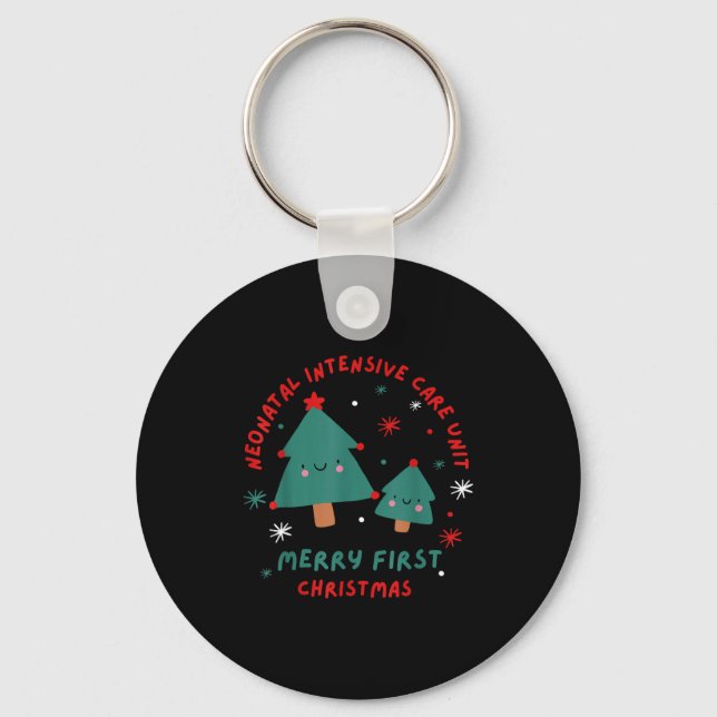 Cute Funny Nicu Merry First Christmas Nurse Crew S Nyckelring (Framsida)