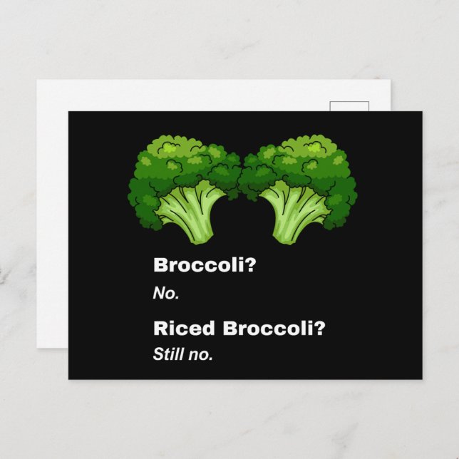 Cute Funny No Broccoli Food Joke Vykort (Fram/baksida)