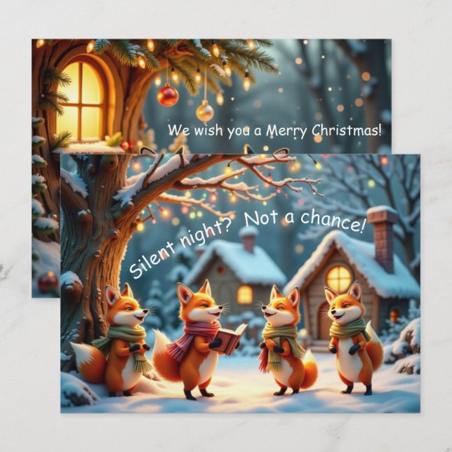 Cute Funny No Silent Night Foxes Christmas Card Kort (Fram/baksida)