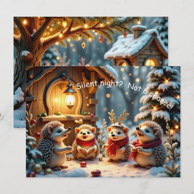 Cute Funny No Silent Night Hedgehog Christmas Card Kort (Fram/baksida)
