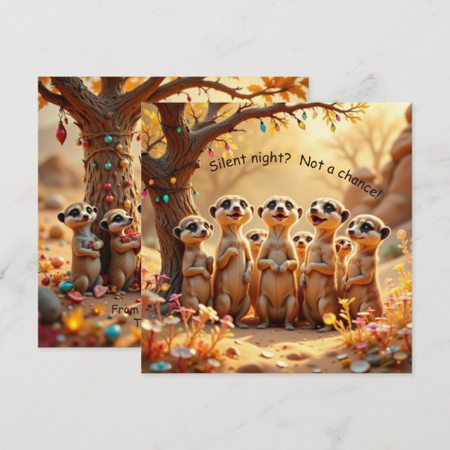 Cute, Funny No Silent Night Meerkat Christmas Card Kort (Fram/baksida)